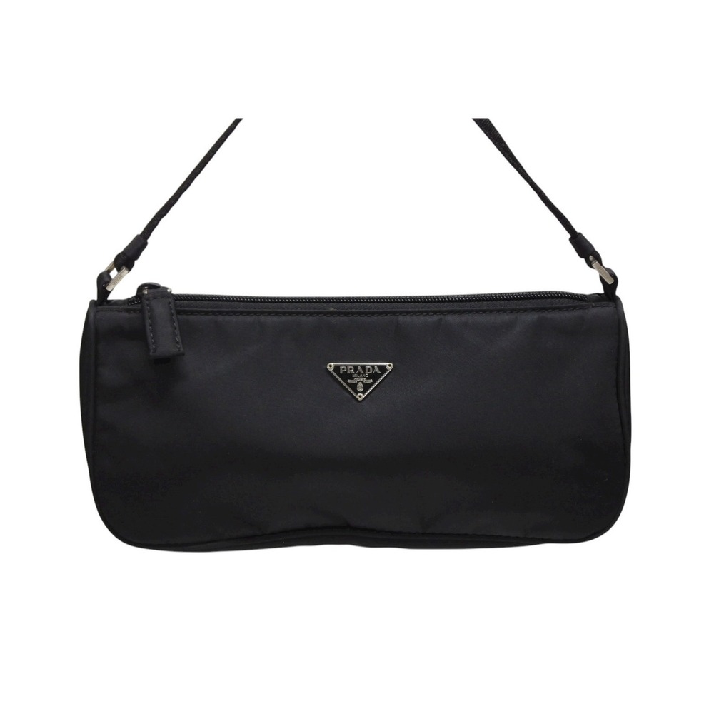 Prada Accessory Handbag Pouch Logo Triangle Leather Black